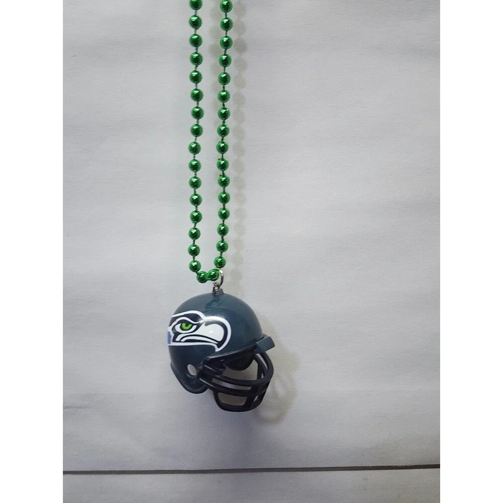 17 pc Seattle Seahawks Fan Lot - Mini Helmet Bead Necklace Ornament Keychain Dec